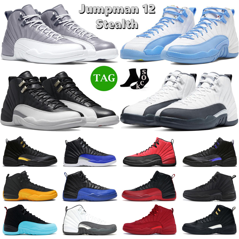 

OG Jumpman 12 Men Basketball Shoes 12s Stealth Black Taxi Hyper Royal Playoffs Flu Game University Gold Dark Grey Mens Trainers Sports, Box