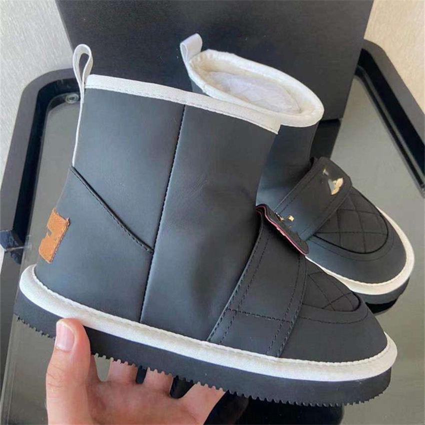 

Top Design Winter Boots Fashion Women Vintage Channel Decorative Leather Cotton Cloth Wool Warm Keeping High Heel Thick Sole Snow Flat Socks Shoes 03-07