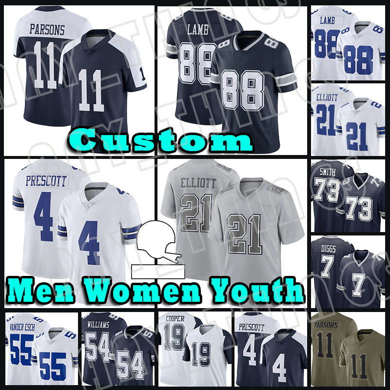 

4 Dak Prescott 88 CeeDee Lamb Football 11 Micah Parsons Jerseys 21 Ezekiel Elliott 19 Amari Cooper 7 Trevon Diggs Roger Staubach 8 Troy Aikman Charles Haley Tyler Smith, Custom men (niu zai)