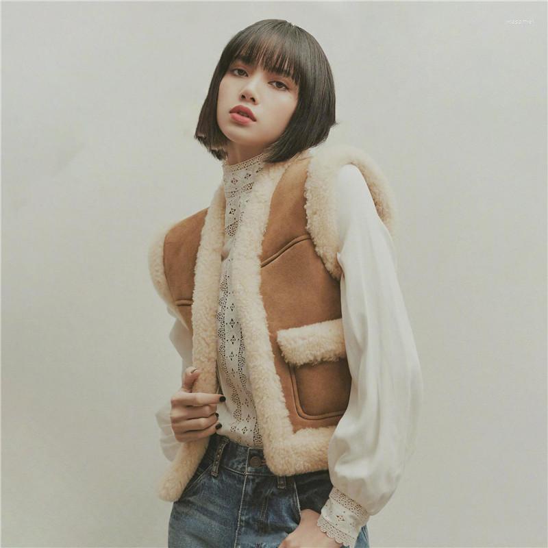 

Women' Vests Women Brown Jacket 2022 Korean Fashion V Neck Faux Fur Vest Sleeveless Winter Coat Warm Fleece Top Outwear, Pic color