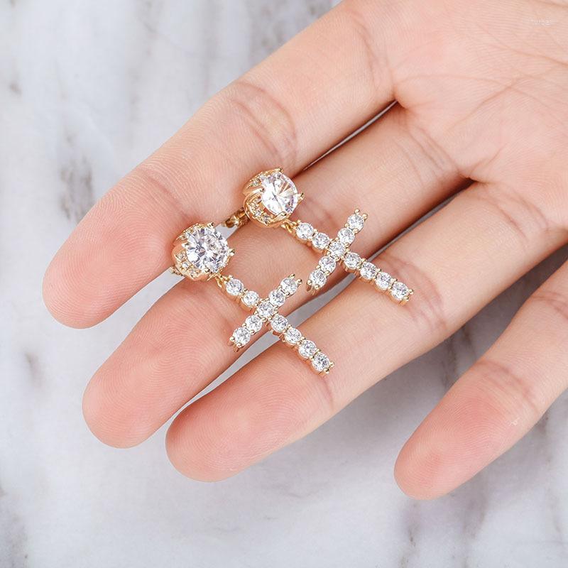 

Hoop Earrings Silver Pin Plated Cubic Zirconia Large Drop Cross Screw-back Stud