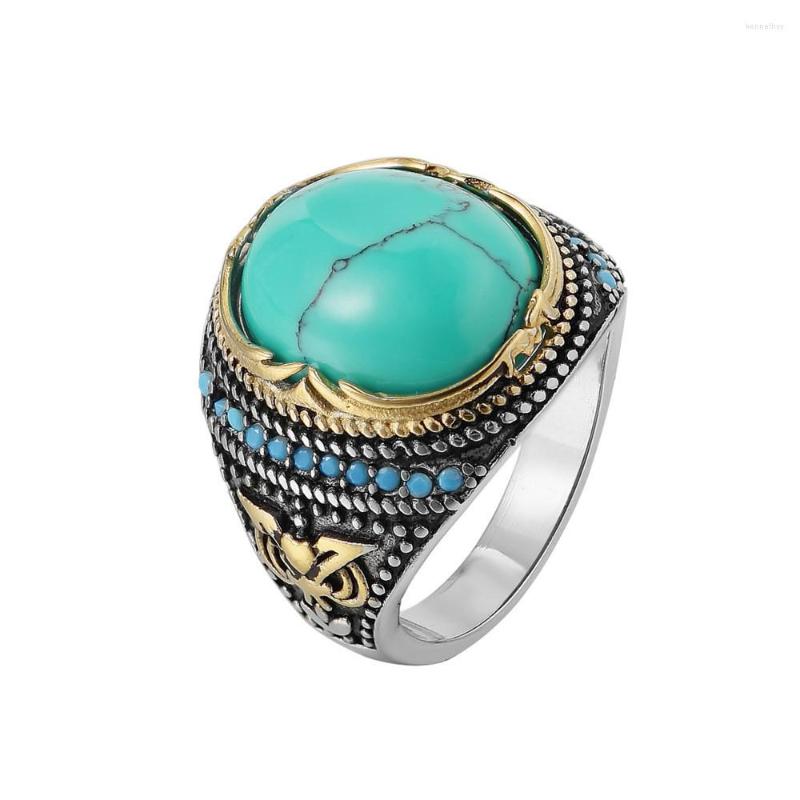 

Cluster Rings High Quality Imitation Turquoise Gemstone For Women Man Cool Style Stainless Steel Couple Ring Punk Jewelry Party Gift