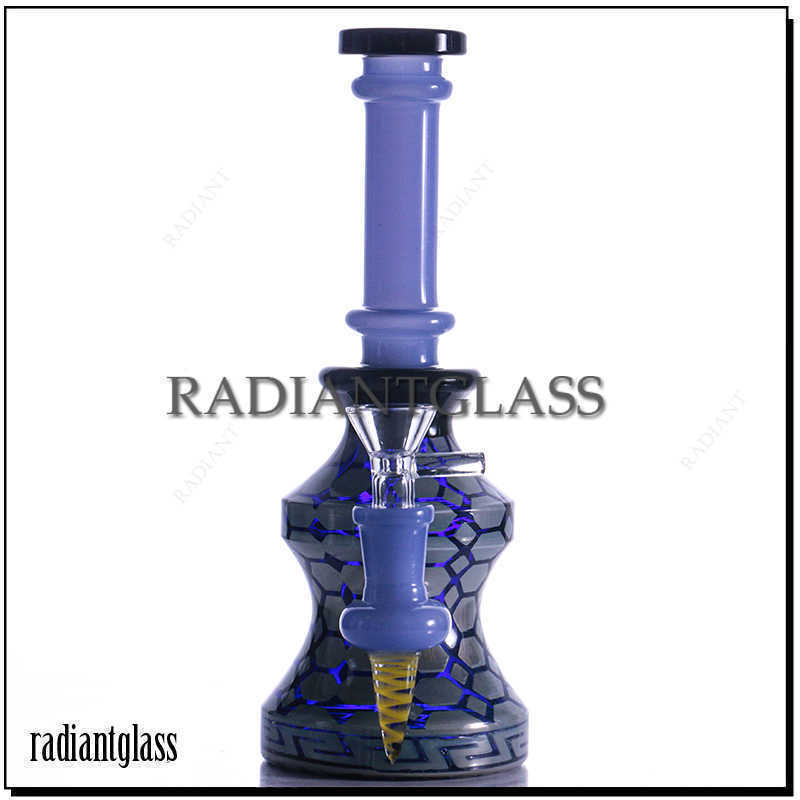 

Hookahs Heavy Glass Bong Grid stripe shape Cone Bongs 5mm thick smoking water pipe with 14mm glass bowl