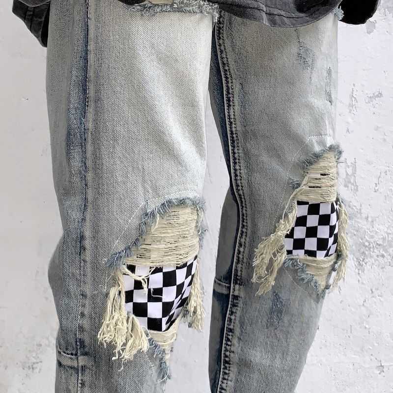 

Fog Jeans Fashion Pants Men's High Street Washed Men Hip Hop Brand Zipper Beggar Justi Biber Ripped Slim Fit Designer Luxury, Sky blue