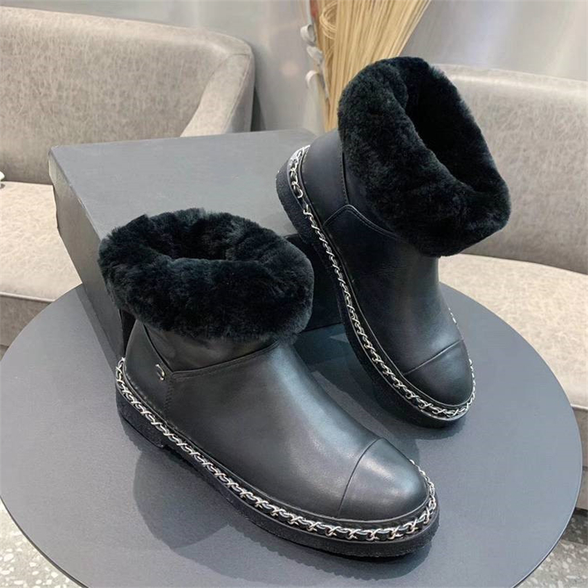 

Top Design Winter Boots Fashion Women Vintage Channel Decorative Leather Cotton Cloth Wool Warm Keeping High Heel Thick Sole Snow Flat Socks Shoes 03-09