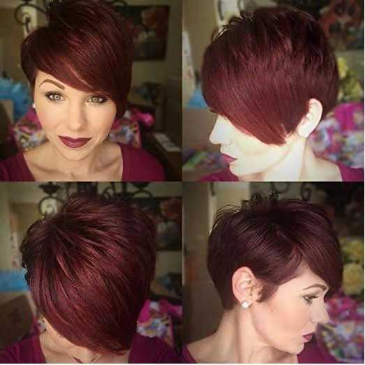 

Hair Lace Wigs Female Short Hair Partial Division Wine Red Chemical Fiber Headgear Pixie Wigs