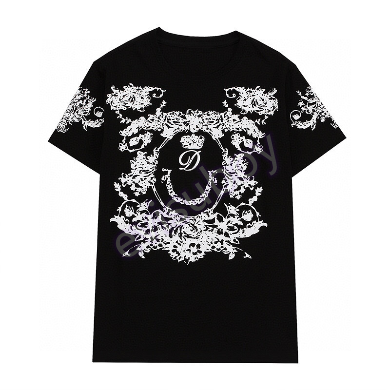 

Luxury Fashion Brand Mens T Shirt Floral Print Round Neck Short Sleeve Summer Loose T-Shirt Top Black White Asian Size S-2XL