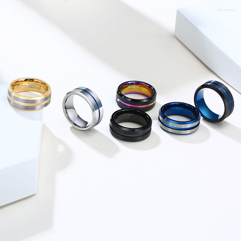 

Cluster Rings Men Tungsten Ring Blue/Gray Thin Line For Matte Finished Stainless Steel Male Engagement Party