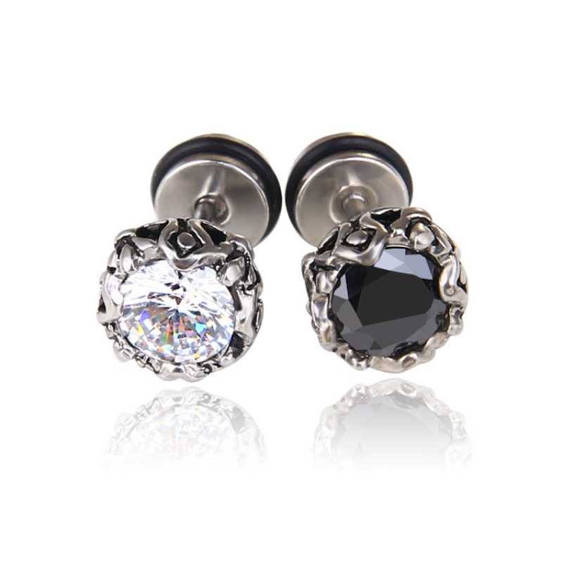 

Retro Crown zircon stud earrings Stainless steel diamond ear rings for women men Fashion Fine Jewelry