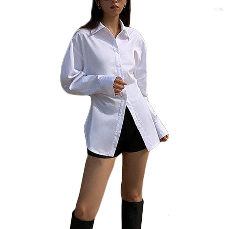 

Women' Blouses Women' High Street Casual Shirt Waist Daily Commuting Slim Solid Color Lapel Long Sleeve Button Down Tunic Top, Black