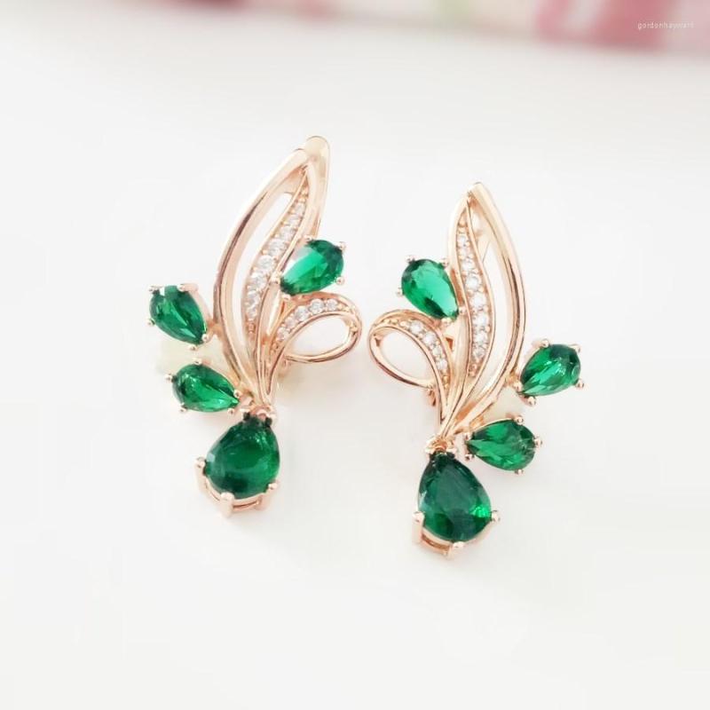 

Dangle Earrings LUXURY EARRING ROSE 585 GOLD TRENDY GREEN STONE CUBIC ZIRCON DROP KOREAN EARRINGS925