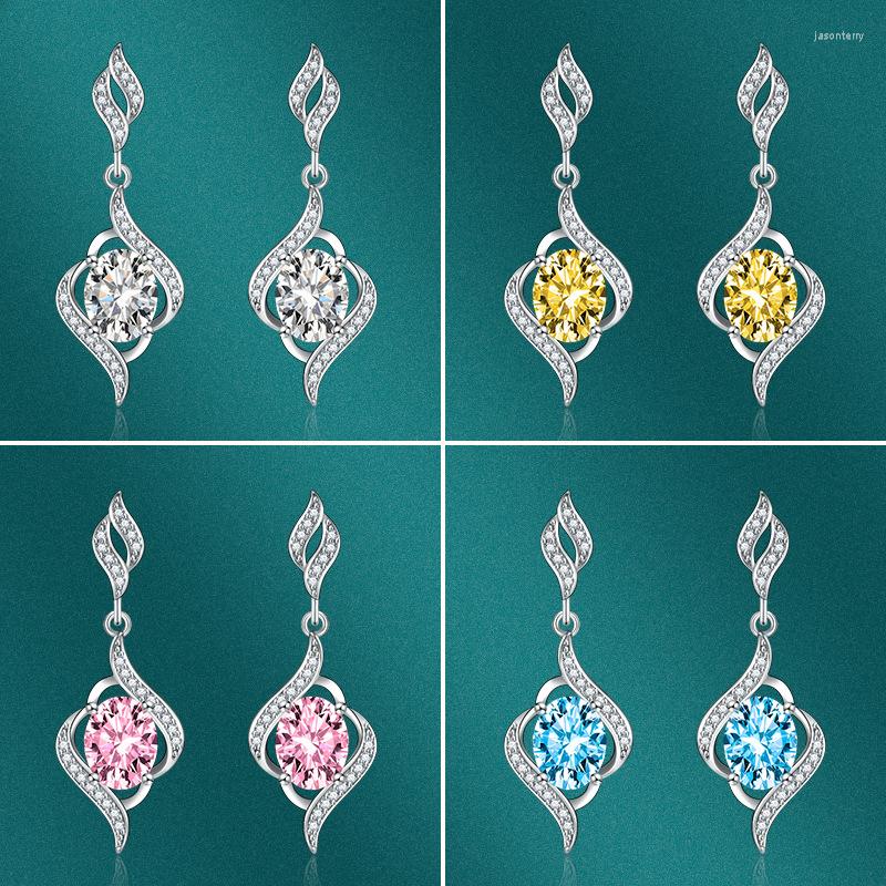 

Stud Earrings Silver Ladies Blue Zircon Crystal Hollow Out Long Tassel Ear Hook Fashion Jewelry Birthday Gift