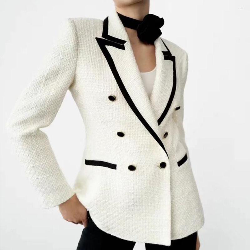 

Women's Suits 2022 Autumn Women's Fashion Temperament Versatile Plus Color Contrast Trim Textured Long-sleeved Suit Jacket, Beige