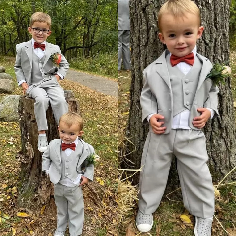 

Gray Wear Boy Formal Suits Dinner Tuxedos Little Children Groomsmen Kids For Wedding Party Evening Suit 3 pieces, White