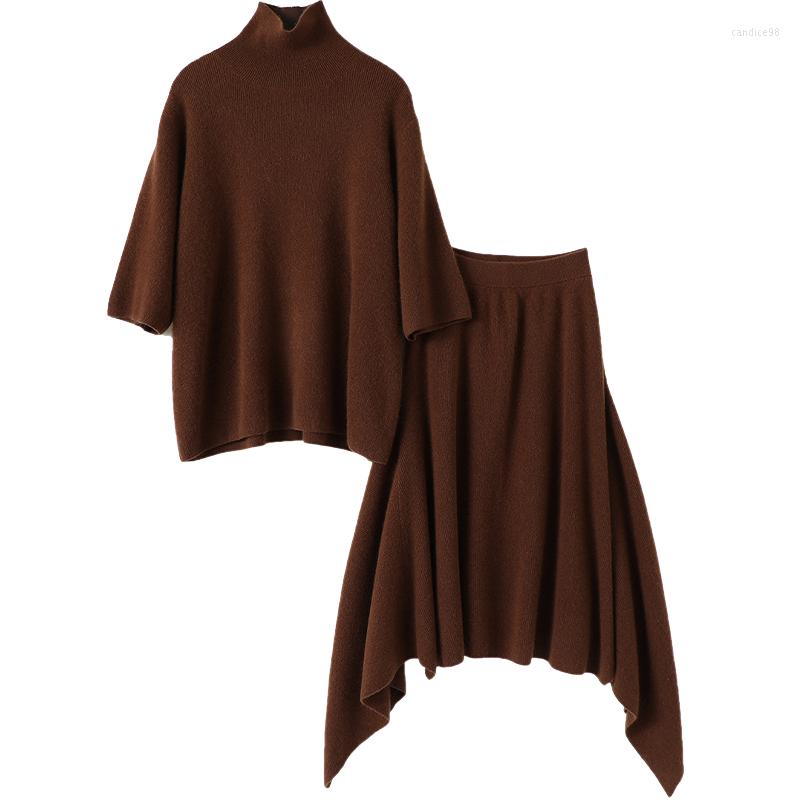 

Work Dresses 2 Piece Set Cashmere Winter Warm Turtleneck Sweater Women Asymmetrical Skirt Designer Latest Fashion For, 569
