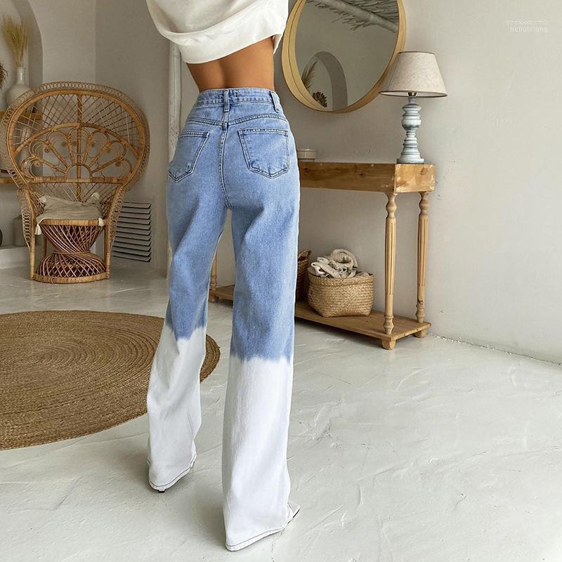 

Women' Jeans Fashion Women Straight Denim Pants Casual High Waist Color Block Loose Fit Wide Leg Winter 2022 Women, Picture shown