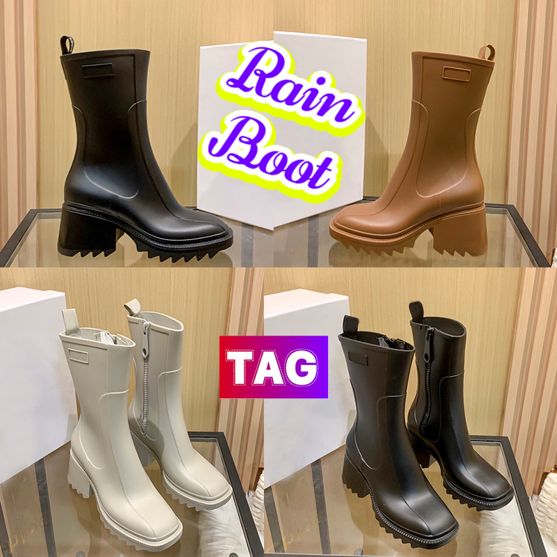 

Paris ChLO Boots deisigner rainboots Betty Rubber Rain Boot Chunky heel women shoes with box Half Knee fashion Thigh-High booties Black Thick Bottom Sneakers, Bubble wrap packaging
