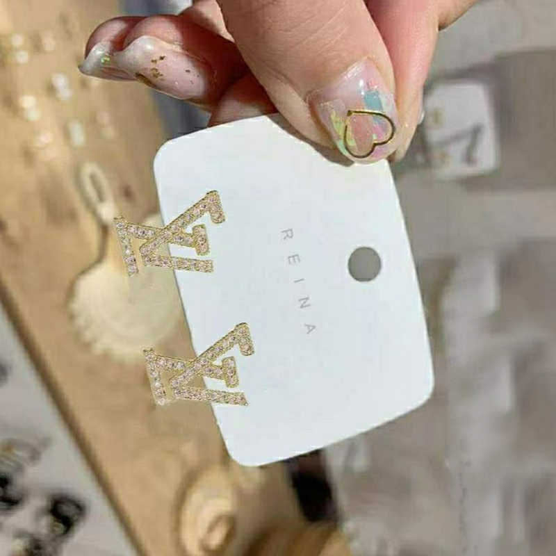 

Fashion Women 18k Gold Plated Designer Ear Stud Earrings Brand Designers Geometry Letters Crystal Rhinestone Earring Wedding Party Jewerlry