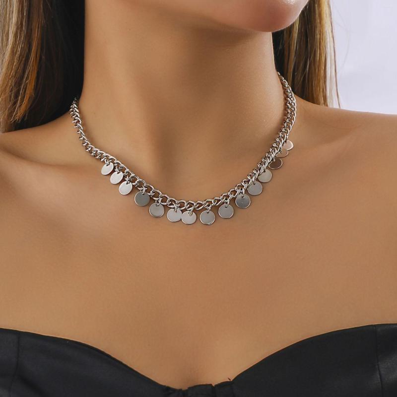 

Choker Chain Link Coin Drop Necklace Punk Style Silver Romany Women
