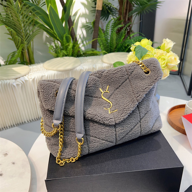 

Designers LouLou Handbag Winter Shoulder Bag For Women Fashion Puffer Lambhair Hobo Tote Bags Purse Men Luxury Crossbody Bag, Grey