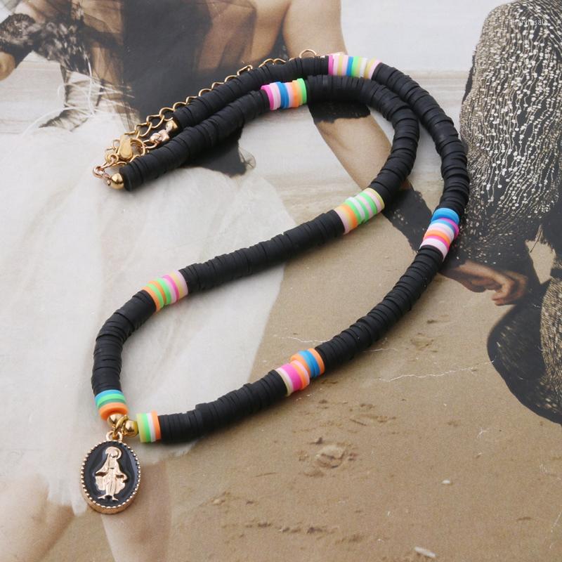 

Choker Boho Soft Pottery Y2K Summer Colorful Multicolor Necklaces Religion Jesus Bohemian Candy Colors Bracelet Stainless Steel Jewelry