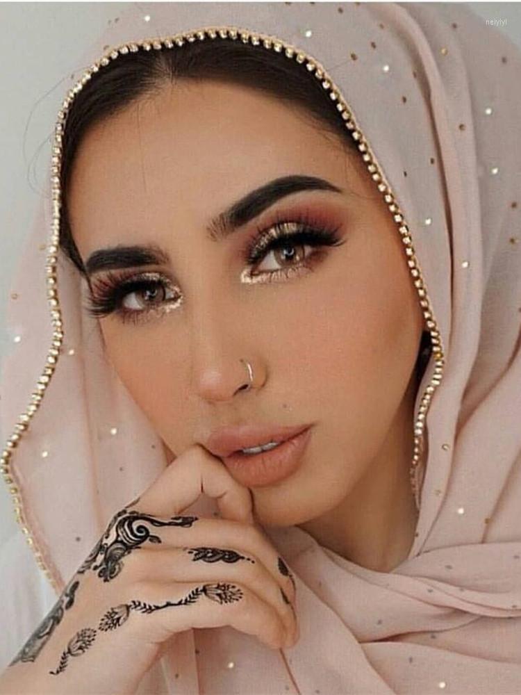 

Ethnic Clothing Luxury Diamond Chiffon Scarf Hijab Women Solid Soft Long Muslim Scarves Islam Wraps Head Turkish Turban Shawl Headscarves