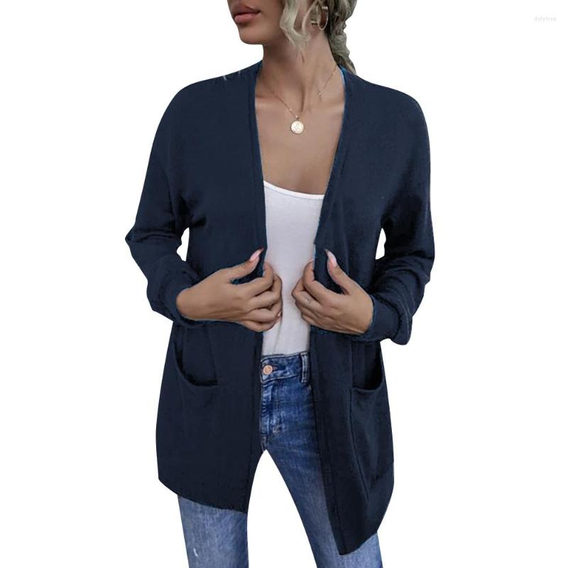 

Women' Knits Women V-Neck Autumn Sweaters Cardigans Long Length Knitted Jacket Basic Tops Female Clothes Pockets Korea Coats 2022, Sky blue