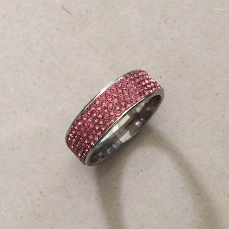 

Wedding Rings Row Lines Clear Crystal For Women Fashion Pink Rhinestone Stainless Steel Female Teen Jewelry Anillos Mujer