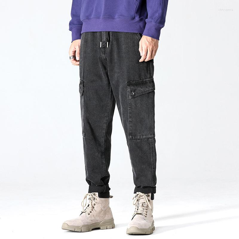 

Men' Jeans Mens High-end Harlan Pants Straight Loose Fit Dark Grey Tooling Denim Personality Casual Men' Clothing Trousers, 1016 black grey