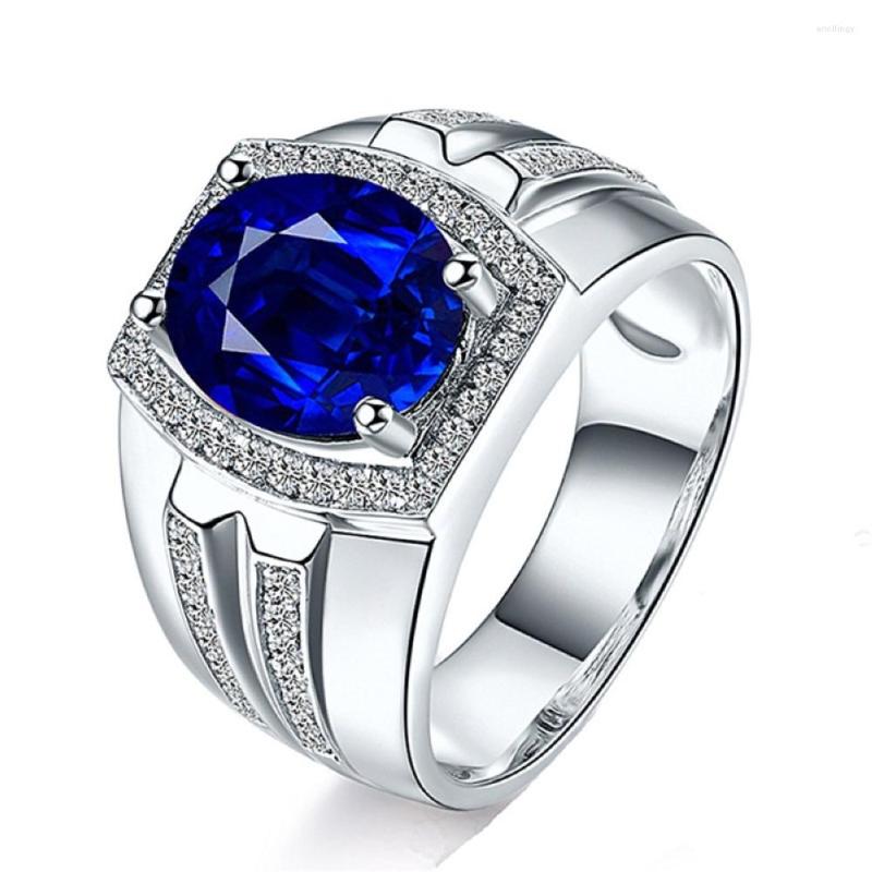 

Wedding Rings CXQA Silver Color Blue Austrian Crystal Ring Men Gift Drop Party Finger Bijoux BCZ Jewelry Wholesale