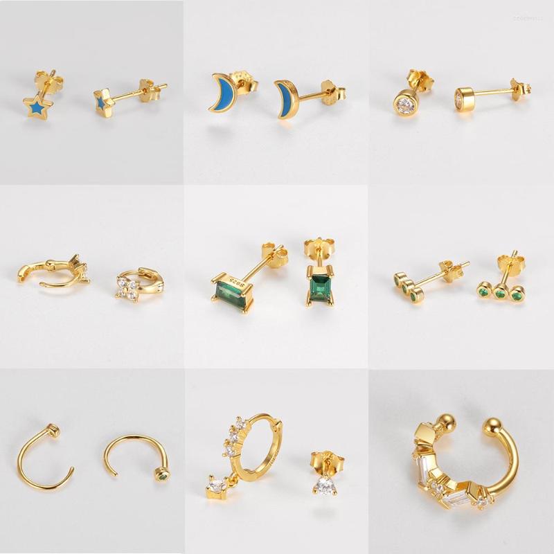 

Stud Earrings RORU 925 Silver Ear Piercing Green Zircon Small Moon Star Gold Color For Women Sweet Fashion Girl Jewelry Gift