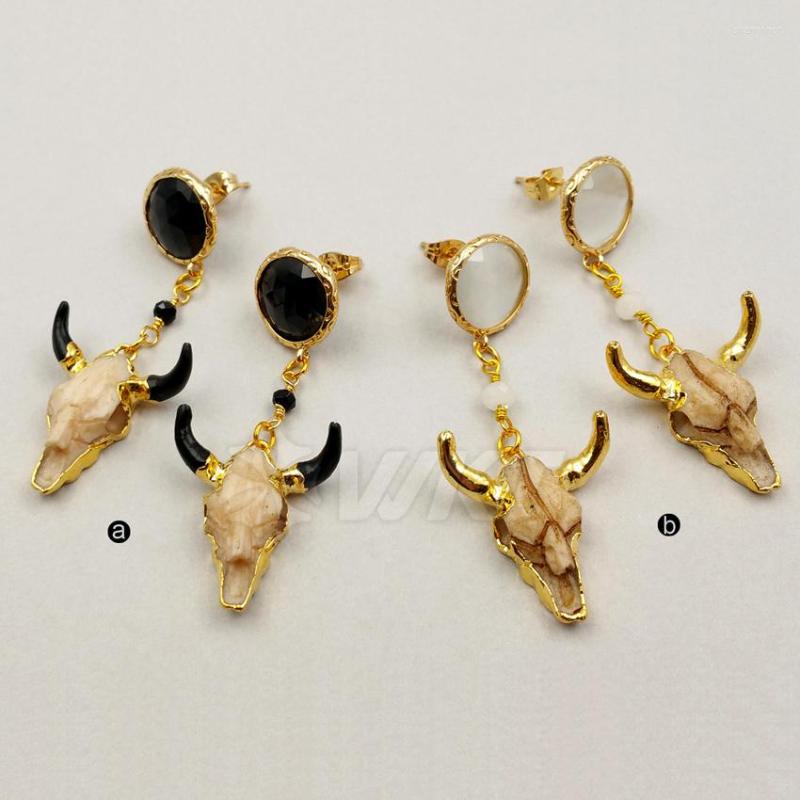 

Stud Earrings WT-E364 WKT Jewelry Wholesale Custom Natural Resin Small Cattle Earring With Gold Electroplated Onyx