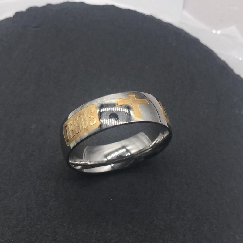 

Wedding Rings Large Size 8mm Silver Gold Titanium Steel Prayer Jesus Cross Letter Bible Band Ring For Men Women