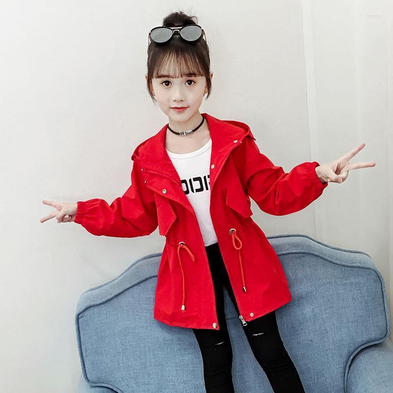 

Coat Girl's Autumn Trench 2022 Children's Spring Hooded Jacket 2 3 4 5 6 7 8 12 Years Old Kids Clothes Teenager Windbreaker, Red