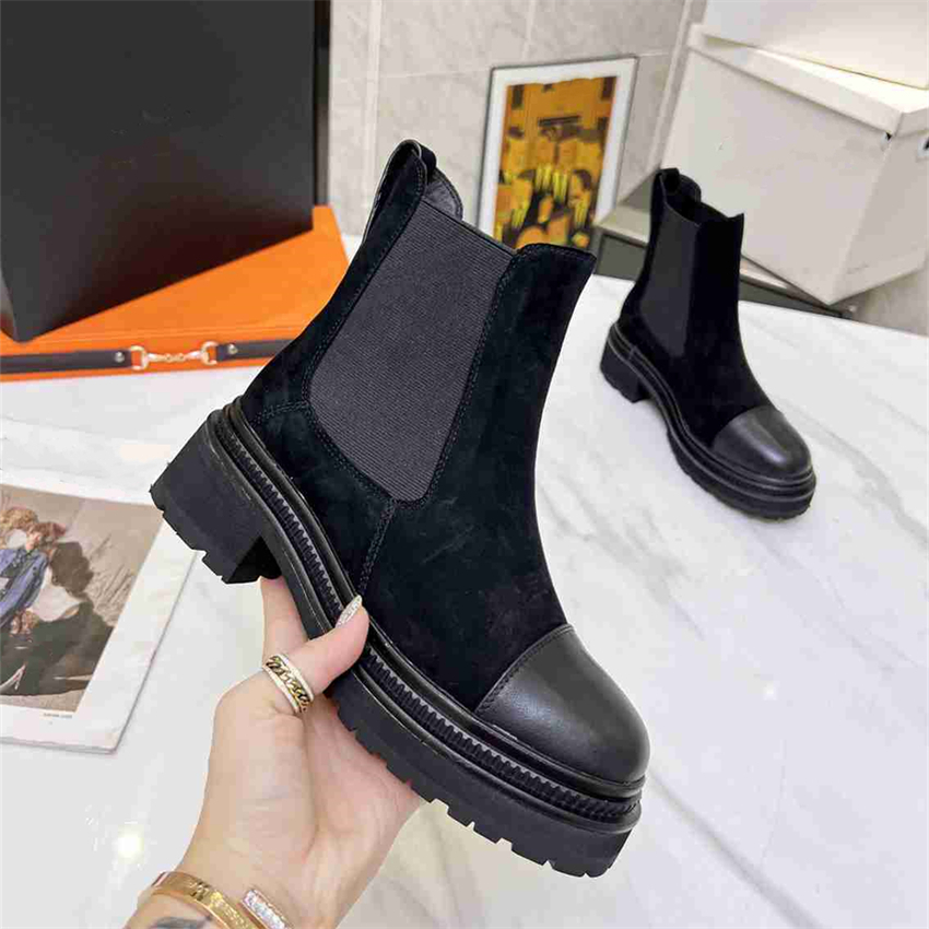 

Top Design Winter Boots Fashion Women Vintage Channel Decorative Leather Cotton Cloth Wool Warm Keeping High Heel Thick Sole Snow Flat Socks Shoes 02-01