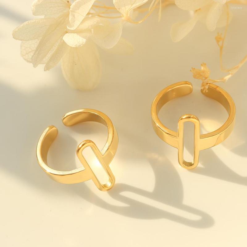 

Cluster Rings Women Finger Jewelry Stainless Steel Minimalist Hollow Out Ring Gold Plate Geometric Open Adjustable For