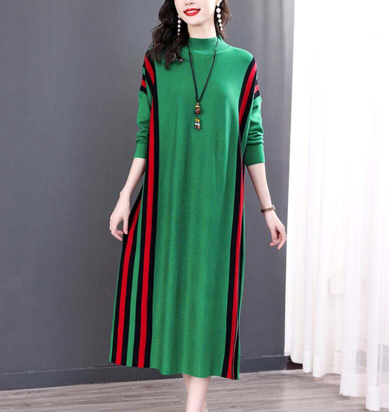 

Women's Sweater for Winter Green Casual Knitted Jumpers Elegant Vintage O-Neck Pullovers Bodycon Wool Sweater Midi Dresses, Black