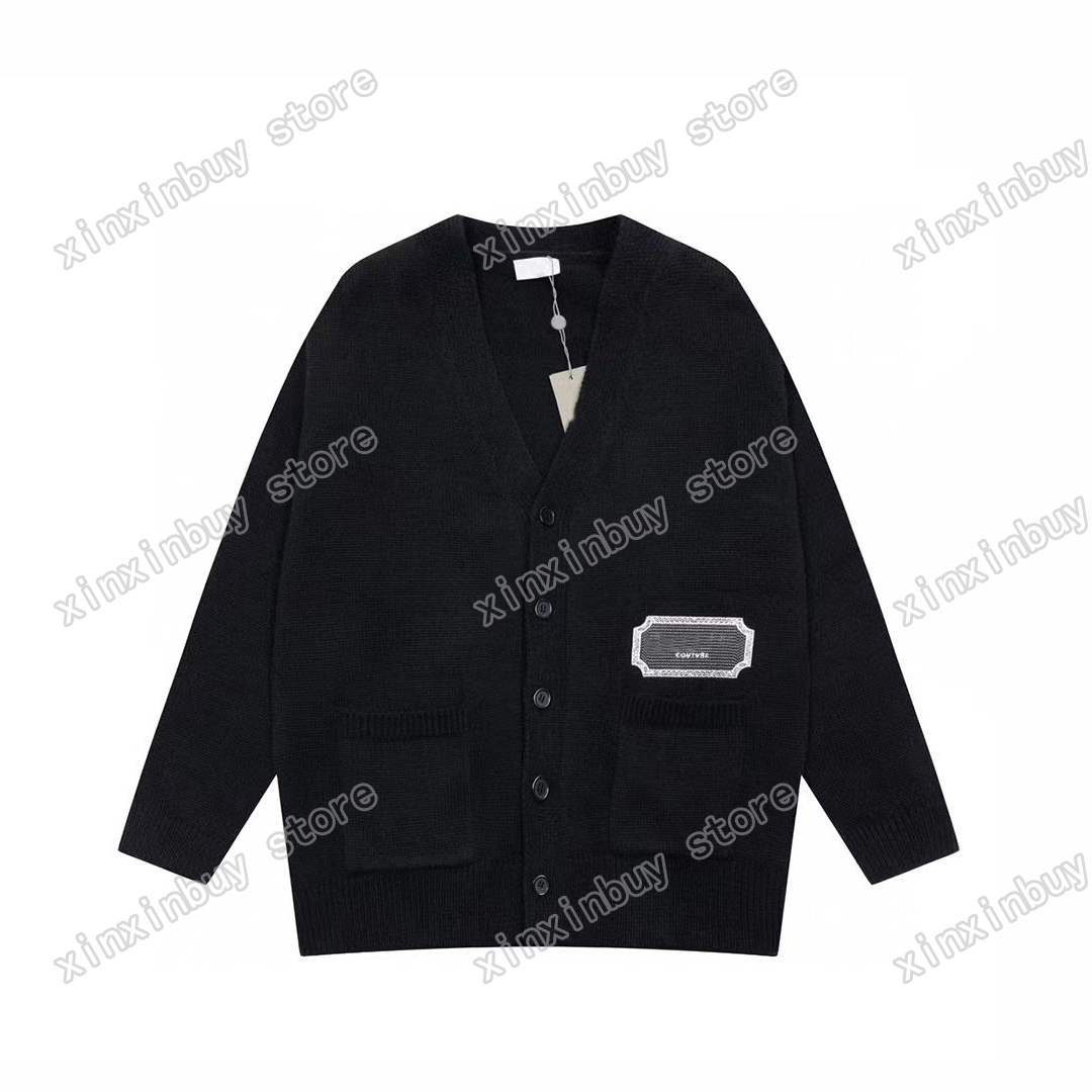 

xinxinbuy Men designer Hoodie sweater Cardigan Embroidery label chest Paris cotton women black grey XS-L, 01