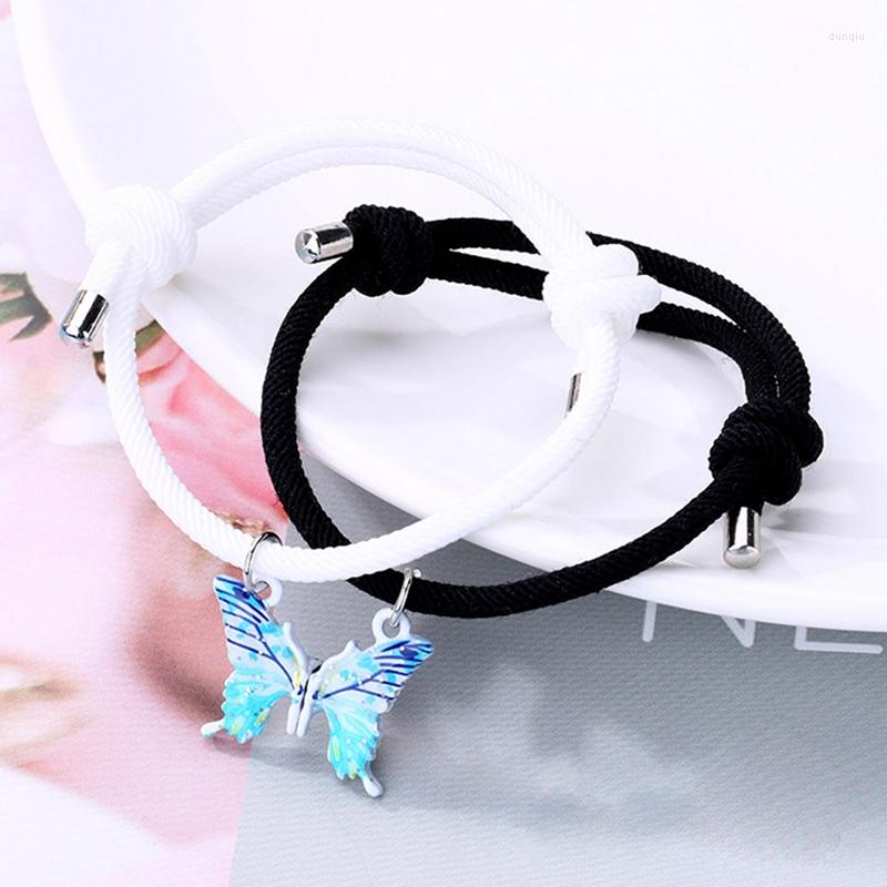

Charm Bracelets Butterfly Pendant Bracelet For Women Girl Adjustable Handmade Black White Red Rope Bangles Friendship Jewelry Gift