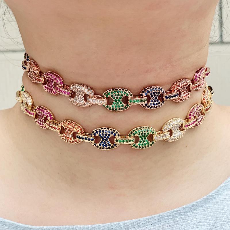 

Choker White Gold-color Statement Cuban Link Chain Necklace Adjust Women Wedding Bijoux Wholesale Punk Hiphop Rock Jewellery