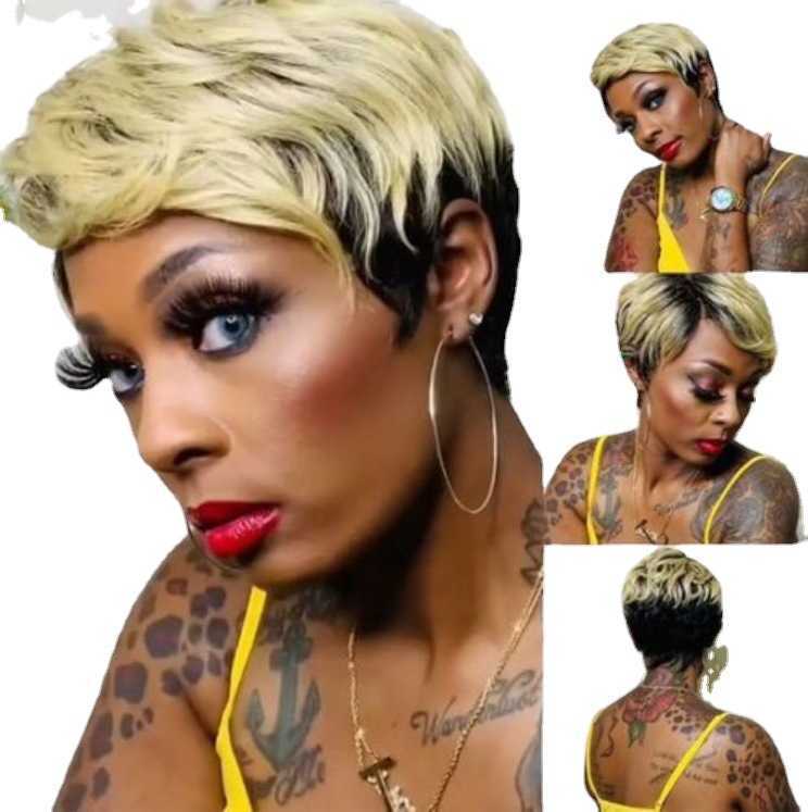 

Hair Lace Wigs Wig Black Gradual Gold Straight Short Hair Women's Chemical Fiber Wigs, Picture color