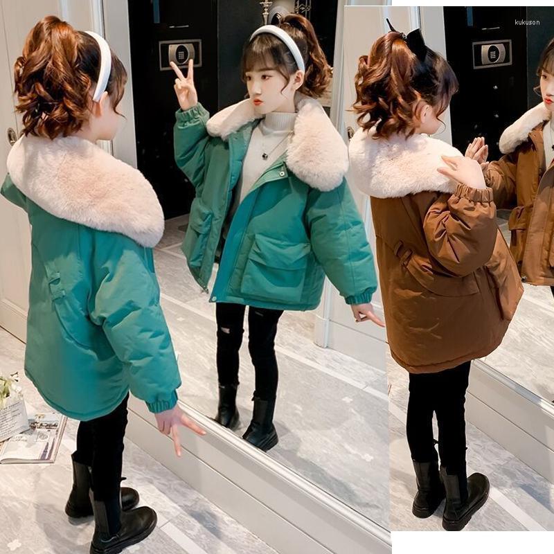 

Jackets 2022 Thick Keep Warm Winter Jacket For Girls Big Size Fur Collar Hooded Kids Outerwear Teenager Children Windbreaker Coat, Jk355-brown