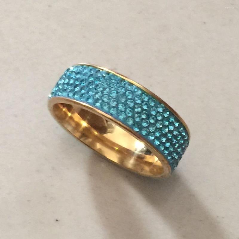 

Wedding Rings Row Lines Blue Crystal For Women Fashion Rhinestone Gold Filled Stainless Steel Female Teen Jewelry Anillos Mujer