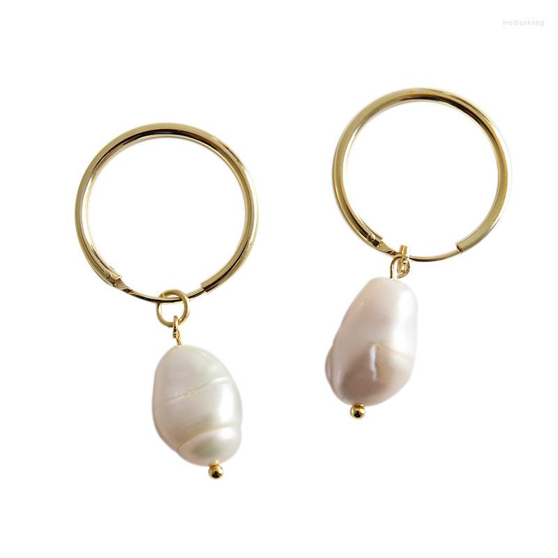 

Hoop Earrings 925 Sterling Silver Baroque Freshwater Pearl For Women Ins Simple Temperament Geometric Female Earring Fine Jewelry