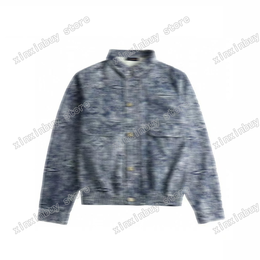 

xinxinbuy Men designer Coat Jacket Denim letter jacquard fabric flight tie dye paris cotton long sleeve women black blue S-2XL, 01