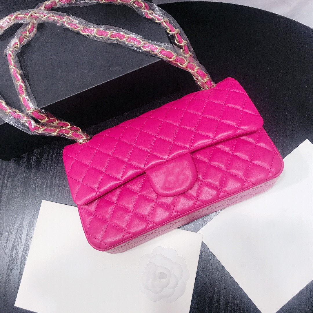 

New Coco Flap Bag Luxury Designer Handle Handbag Mirror Quality Womens Real Leather Quilted Purse lambskin pouch fashion Shoulder Bags Wallet golden Chain rose red, #2