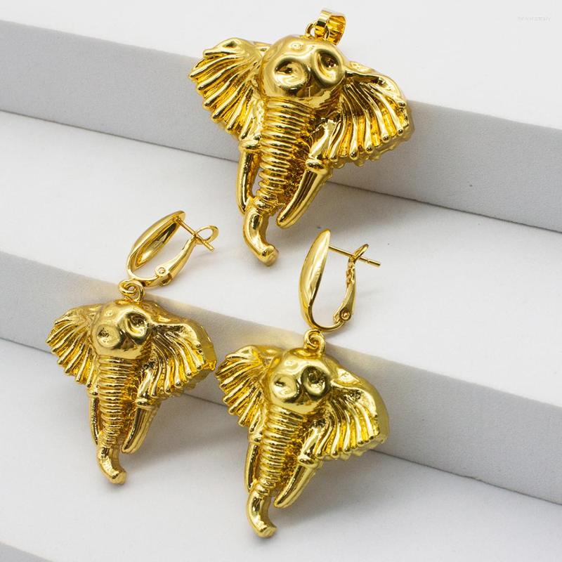 

Necklace Earrings Set Dubai 24k Gold Plated For Women Luxury High Quality Elegant Design Elephant Pendant Wedding Party, Picture shown