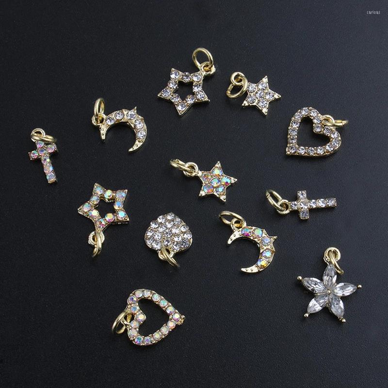 

Nail Art Decorations 10Pcs Clear AB Hollow Dangle Golden Charms Piercing Jewelry With Diamond Pearl Designer Arts Hoop Pendants Ornament 8#