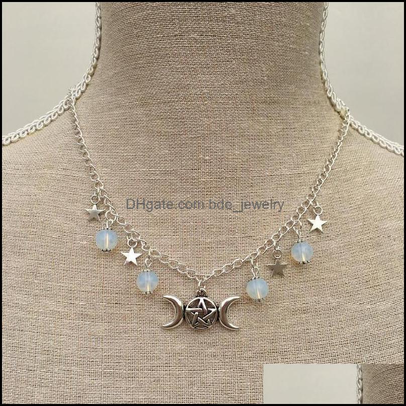 

Chains Chains Triple Opalite Pentagram Pagan Wicca Chain Necklace Moon Natural Pendant Witchy Esoteric Gothic Punk Jewelry Women Gif Dhdzh