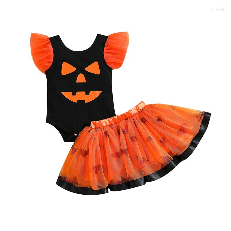 

Clothing Sets Bmnmsl Two Piece Baby Girls Clothes Halloween Printed Sleeve Romper And Mesh Yarn Short Skirt Outfits, Picture shown